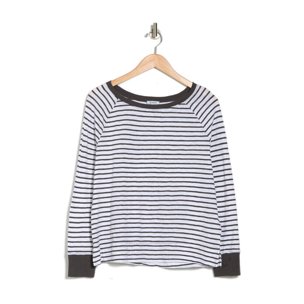 Susina Women's 'Raglan Sleeve Boat Neck Top In White Grey Stripe Size XL